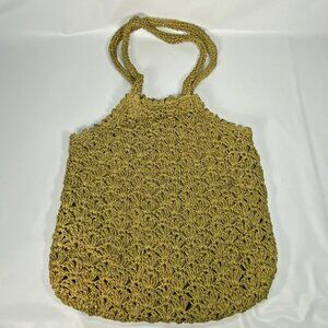 Unbranded Paper Straw Crochet Shoulder Bag Green with Metallic Thread and Fabric